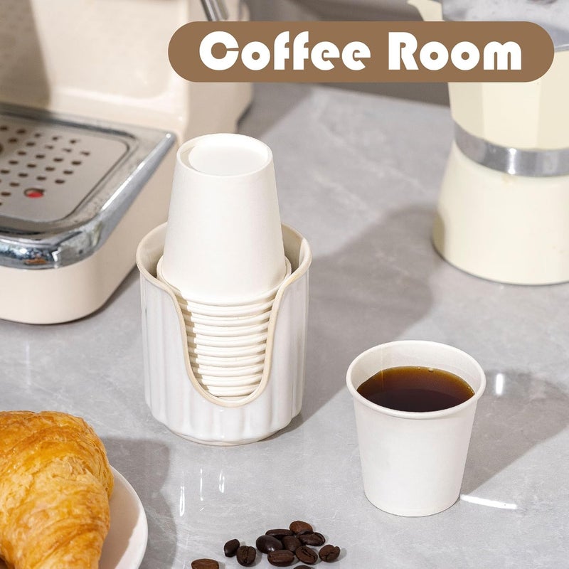 TANEW Ceramic Bathroom Cup Dispenser with Stylish Vertical Stripes - Dixies Cup Dispenser Mouthwash Cup Holder Holds 3oz Paper Cups for Rinsing Cups on Bathroom Vanity Countertops Reactive Glaze White - Image 5